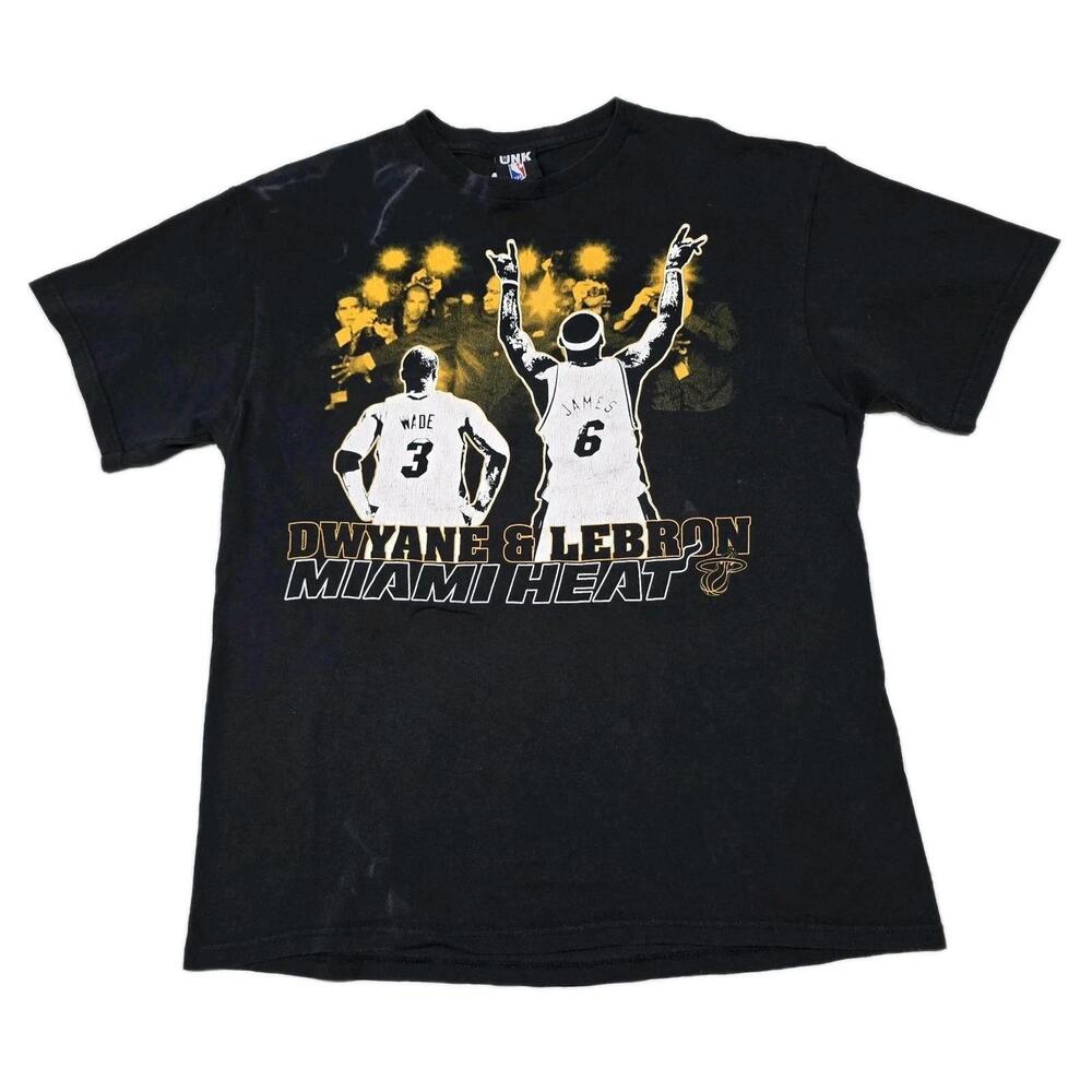 Miami Heat Lebron James Dwayne Wade T Shirt Mens Size L Large Black